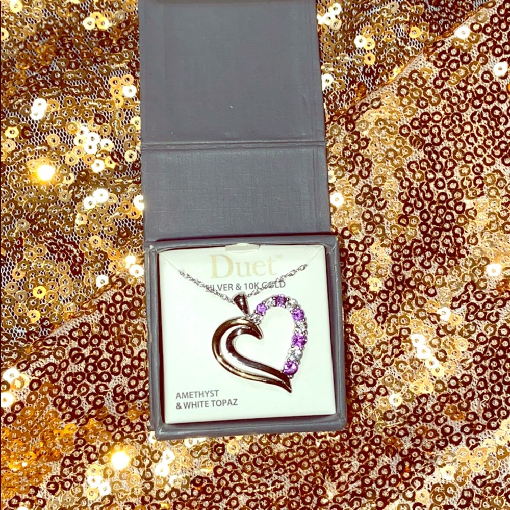 NEW AMETHYST AND WHITE TOPAZ NECKLACE HEART